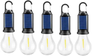 Solar Rechargeable Hooked Camping Light,Outdoor Emergency Hanging Lights Bulbs for Hiking Party,3 Light Modes Adjustable LED Solar Camping Lights(Bulb)