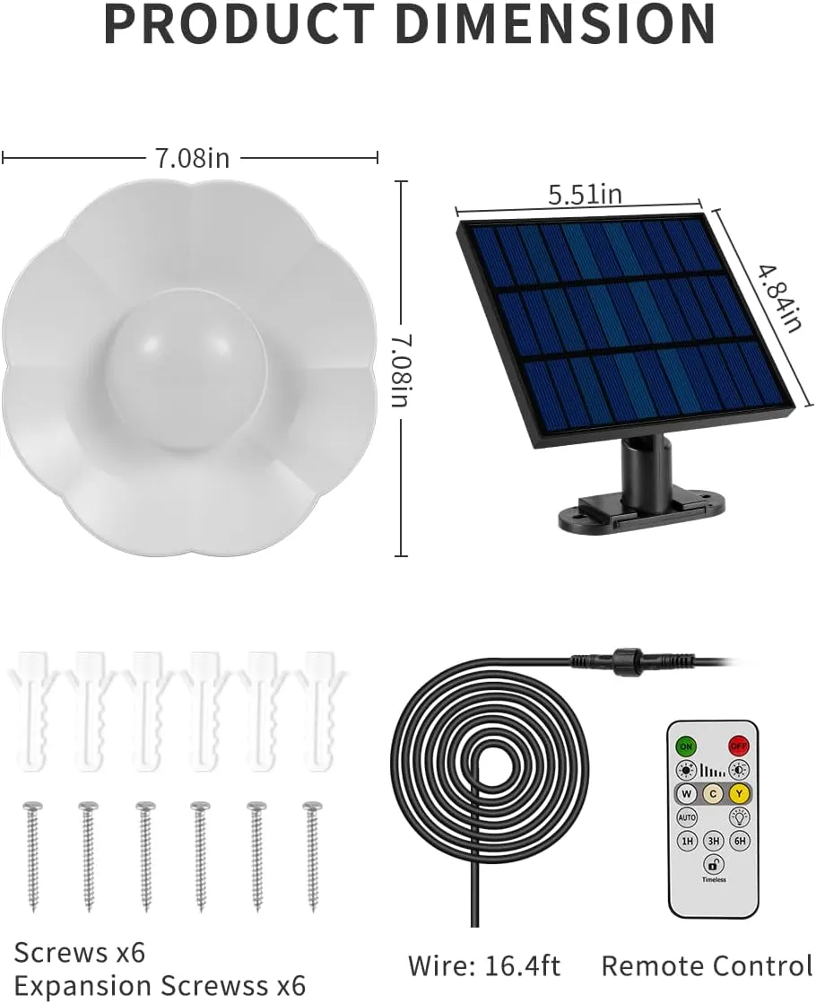 Solar Shed Lights Outdoor Indoor,Led Dusk to Dawn Battery Powered Pendant Lights with Remote Control 4 Modes(Timer Lighting|Auto-On|5 Dimmable|Daytime-On) Waterproof Ip65 for Gazebo Porch Hanging