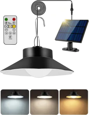Solar Shed Lights Outdoor Indoor,Led Dusk to Dawn Battery Powered Pendant Lights with Remote Control 4 Modes(Timer Lighting|Auto-On|5 Dimmable|Daytime-On) Waterproof Ip65 for Gazebo Porch Hanging