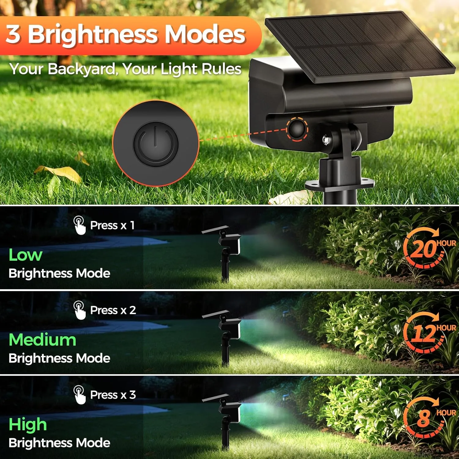 Solar Spot Lights Outdoor, 92 LEDs Landscape Lighting with 3 Lighting Modes and Auto On/Off, IP67 Waterproof Spotlights, Outdoor Solar Lights for Yard Garden, 2 Pack (Cool White)