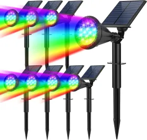 Solar Spot Lights Outdoor Color Changing, 7 Modes/14 LED Outdoor Solar Lights for Yard, Waterproof RGB Multicolor Solar Landscape Spotlights Auto On/Off for Flood, Yard, Tree, Pathway, 8 Pack