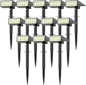 Solar Spot Lights Outdoor Waterproof,[12 Pack/4 Modes] Landscape Lighting Spotlights, Auto On/Off LED Solar Powered Yard Garden Flood Solar Light for Outside Pathway Wall Tree Pool,Cool White