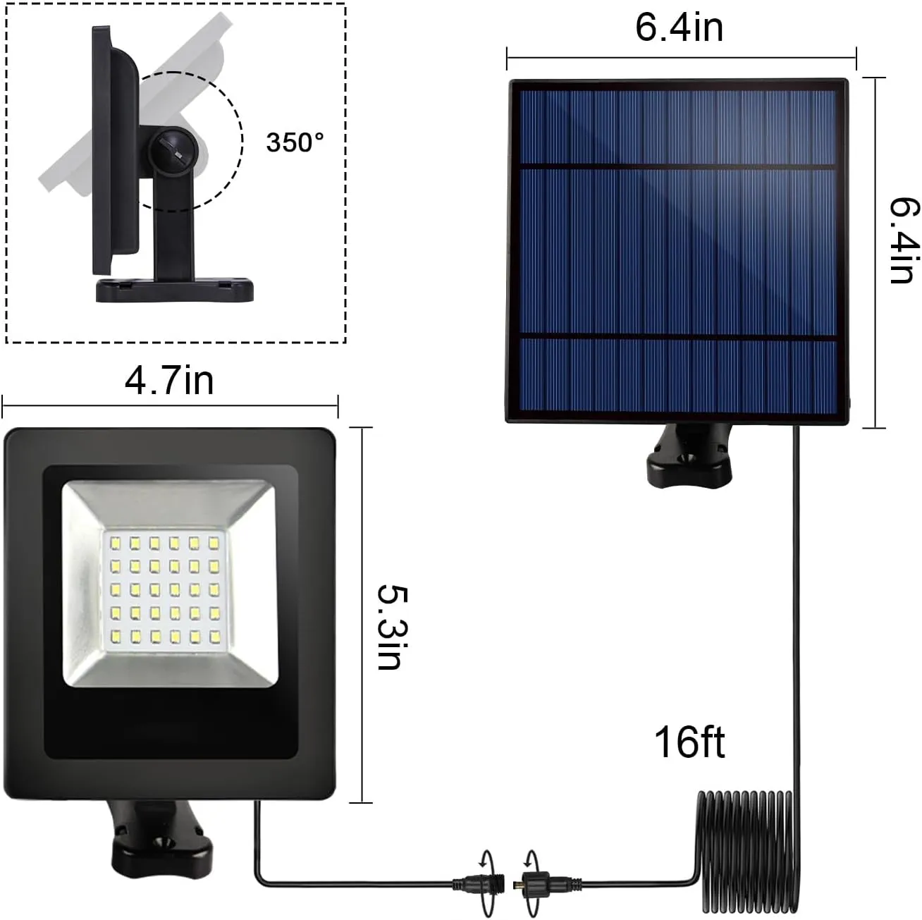 Solar Spotlights Outdoor Waterproof Garden with Extension 16FT Cable Dusk to Dawn LED Solar Spot Lights 3000K Security Flood Light for Outside, Wall, Porch, Barn, Flag, Shed (Warm White 2 Pack)