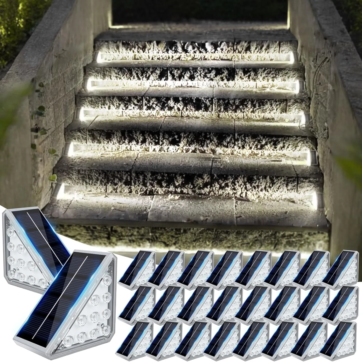 Solar Step Lights for Outside,24pack Solar Step Lights Outdoor Waterproof IP67, Stair Lights Outdoor Solar Power,Patio,Front Step,Deck(Cool Lights)…