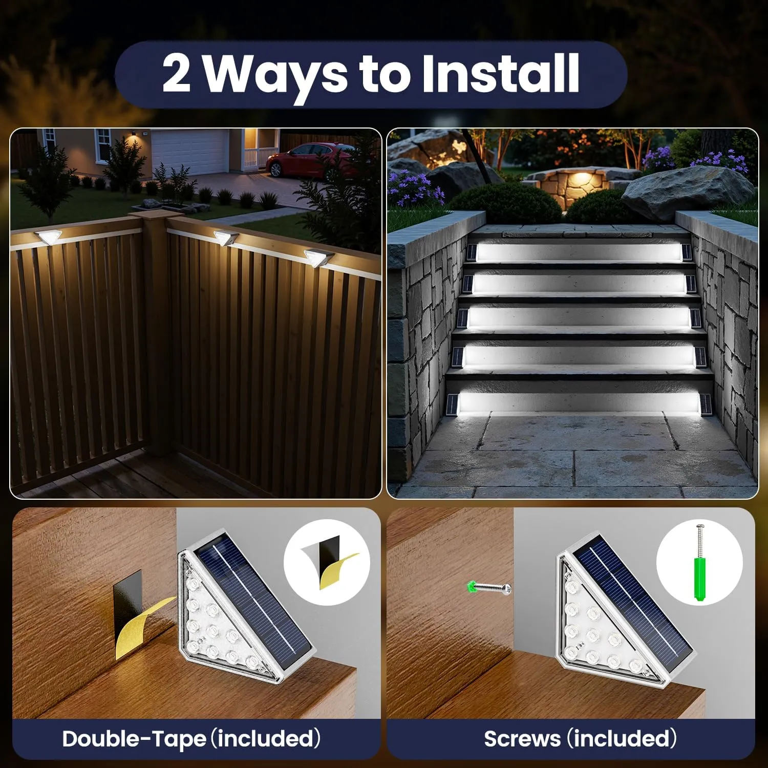 Solar Step Lights for Outside,24pack Solar Step Lights Outdoor Waterproof IP67, Stair Lights Outdoor Solar Power,Patio,Front Step,Deck(Cool Lights)…