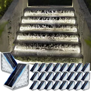 Solar Step Lights for Outside,24pack Solar Step Lights Outdoor Waterproof IP67, Stair Lights Outdoor Solar Power,Patio,Front Step,Deck(Cool Lights)…