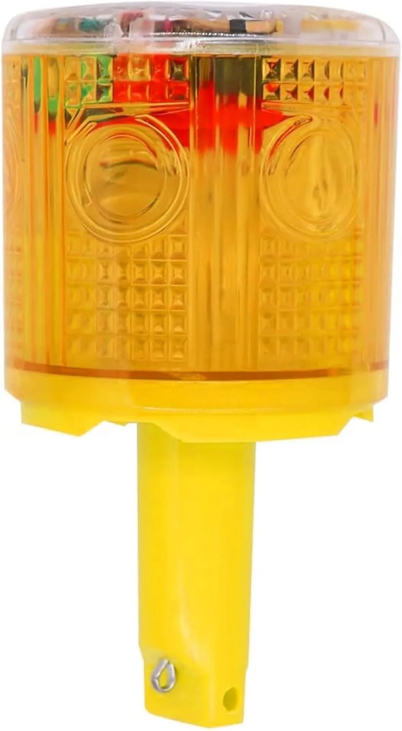Solar Strobe Warning Light: IP54 Waterproof Flashing Safety Light High Bright LED Warning Lamp Traffic Light for Construction, Factory, Safety Road Sign, Dock Marine Beacon (Yellow-Column)