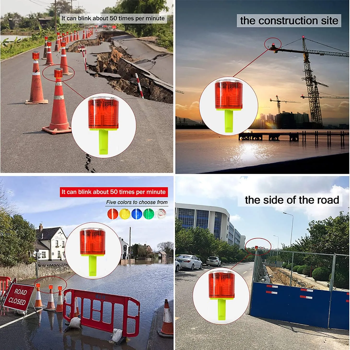 Solar Strobe Warning Light: IP54 Waterproof Flashing Safety Light High Bright LED Warning Lamp Traffic Light for Construction, Factory, Safety Road Sign, Dock Marine Beacon (Yellow-Column)