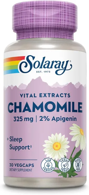 SOLARAY Chamomile Extract 325 mg - Traditional Herbal Support - Standardized to 2% Apigenin, an Antioxidant and Flavonoid - Vegan, Gluten Free, Made Without Soy, 60-Day Guarantee, 30 Serv, 30 VegCaps