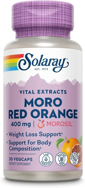 SOLARAY Moro Red Orange - Morosil Weight Loss Supplement for Women and Men - Clinically Studied Blood Orange Extract - Body Composition, Weight Loss Support, Gluten Free, 60-Day Guarantee, 30 VegCaps