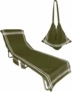 Solid Sap Green Chaise Lounger Cover with Pockets, Pool Lounge Chair Covers 85"x29", Pure Color Microfiber Beach Chair Cover for Outdoor Patio Sunbathing
