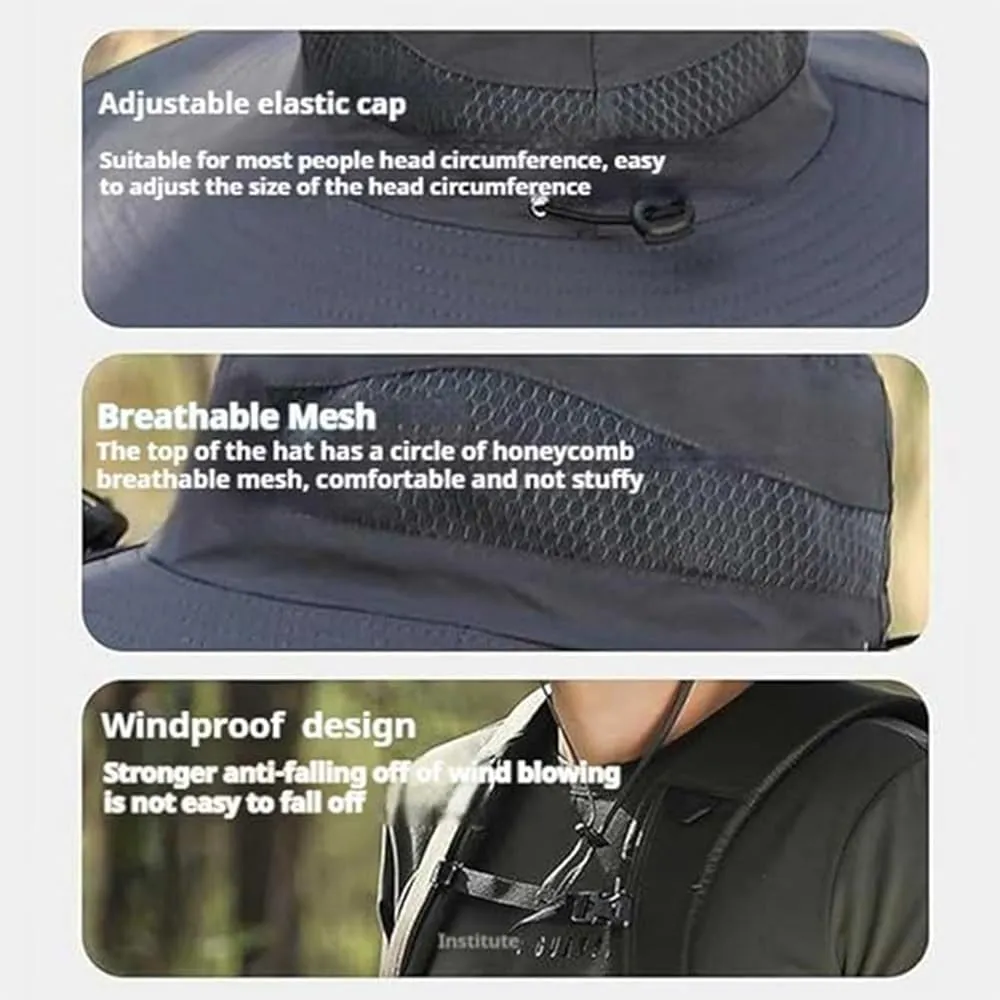 Sombrero with Ventilator Solar, Solar Powered Fan Hat, Wide Brim Outdoor Fishing Hat with Fan and Long Battery Life