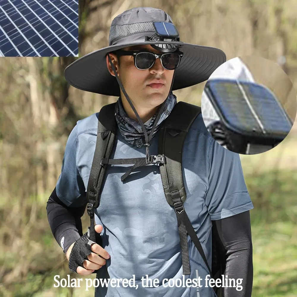 Sombrero with Ventilator Solar, Solar Powered Fan Hat, Wide Brim Outdoor Fishing Hat with Fan and Long Battery Life