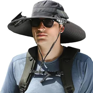 Sombrero with Ventilator Solar, Solar Powered Fan Hat, Wide Brim Outdoor Fishing Hat with Fan and Long Battery Life