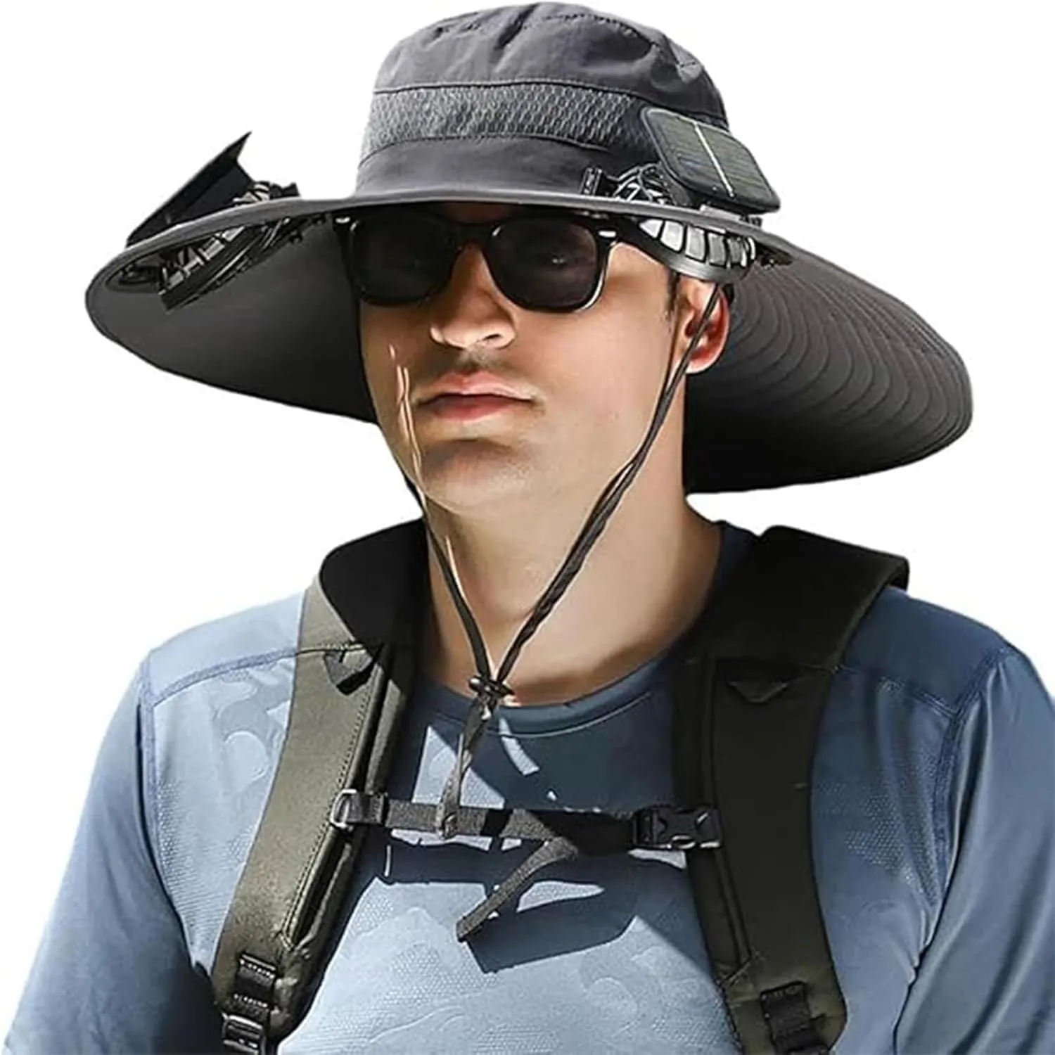 Sombrero with Ventilator Solar, Solar Powered Fan Hat, Wide Brim Outdoor Fishing Hat with Fan and Long Battery Life