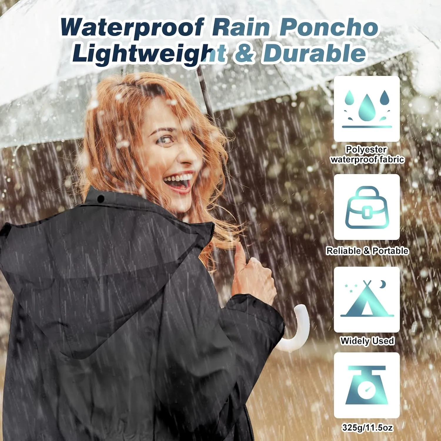 SOPPY Rain Coats for Women, Long Waterproof Raincoat Lightweight Hooded Rain Jacket for Hiking Travel Outdoor