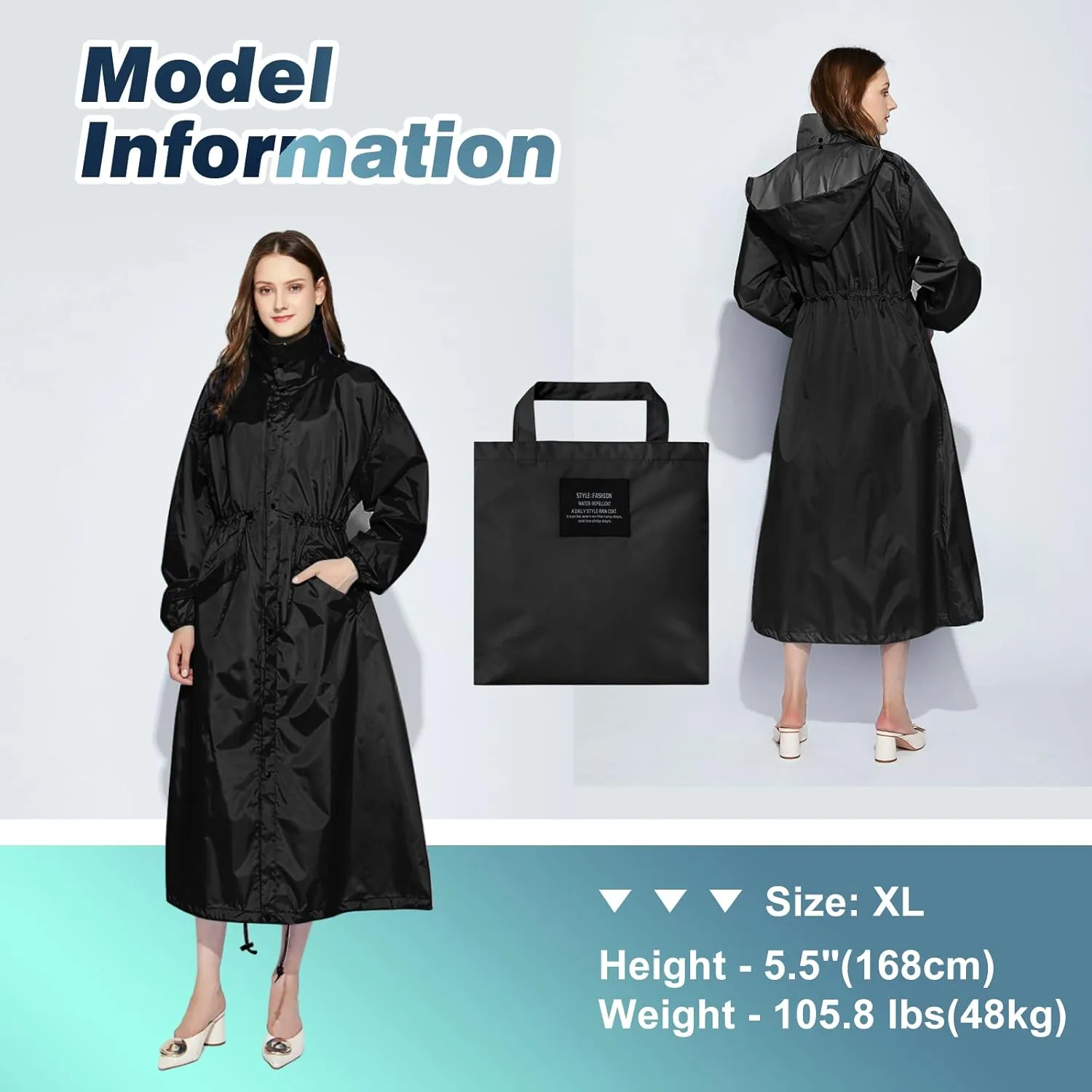 SOPPY Rain Coats for Women, Long Waterproof Raincoat Lightweight Hooded Rain Jacket for Hiking Travel Outdoor