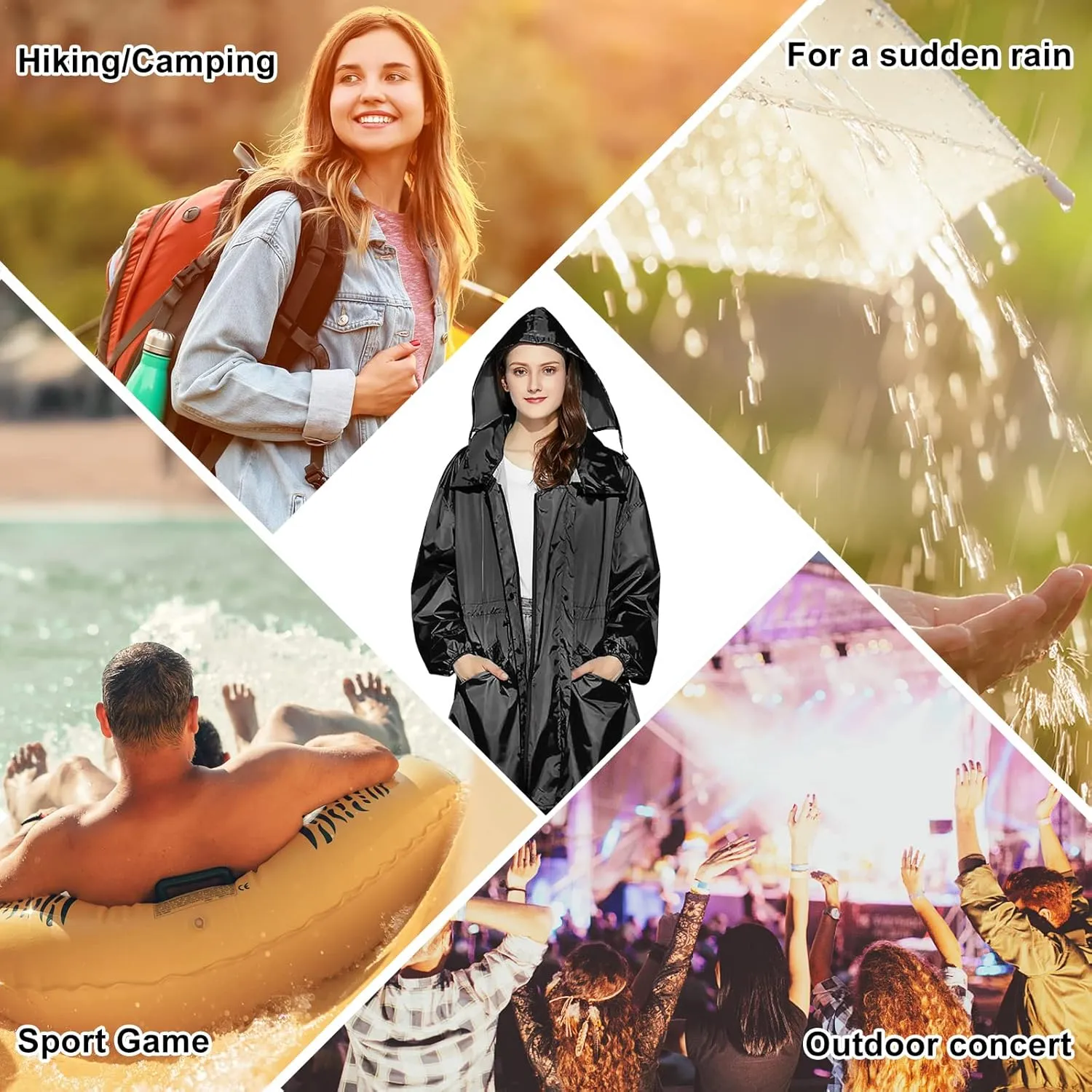 SOPPY Rain Coats for Women, Long Waterproof Raincoat Lightweight Hooded Rain Jacket for Hiking Travel Outdoor