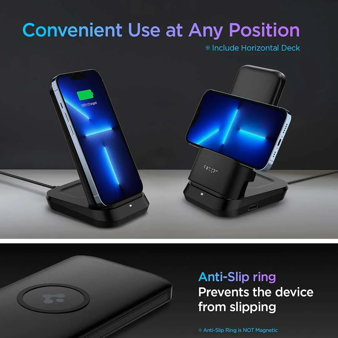Spigen 5in1 10000mAh Wireless Power Bank & 35W GaN PPS Charger 1 Port with USB-C Dual Charging Dock - Black