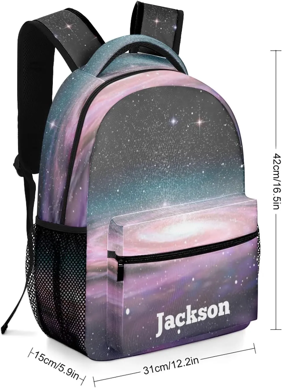 Spiral Galaxy Custom Kids Backpack 16.5 Inch for Boy Girl, Personalized Waterproof Child School Travel Bag with Name