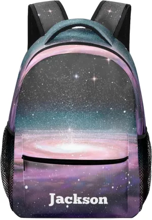 Spiral Galaxy Custom Kids Backpack 16.5 Inch for Boy Girl, Personalized Waterproof Child School Travel Bag with Name