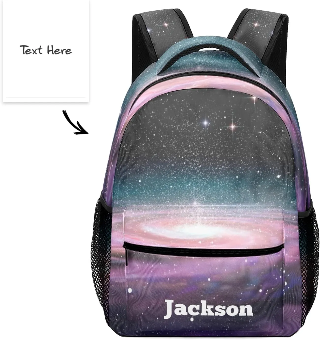 Spiral Galaxy Custom Kids Backpack 16.5 Inch for Boy Girl, Personalized Waterproof Child School Travel Bag with Name