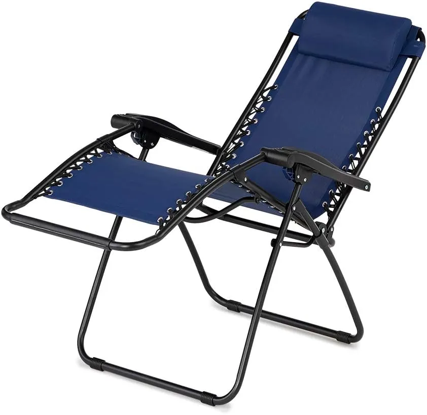 Sports Zero Gravity Outdoor Portable Folding Camping Lawn Deck Patio Pool Recliner Lounge Chair for Adults, Adjustable Headrest, Blue (2 Pack)