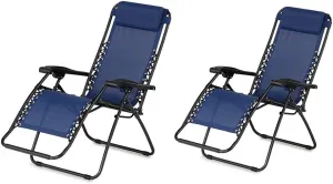 Sports Zero Gravity Outdoor Portable Folding Camping Lawn Deck Patio Pool Recliner Lounge Chair for Adults, Adjustable Headrest, Blue (2 Pack)