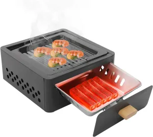 Square Tabletop Barbecue Stove,Portable Lightweight Outdoor Bbq Grill,Barbecue Grill For Cooking Camping Picnics With Grill Net And Baking Tray For Outdoor Cooking Camping Picnics Beach (Black)
