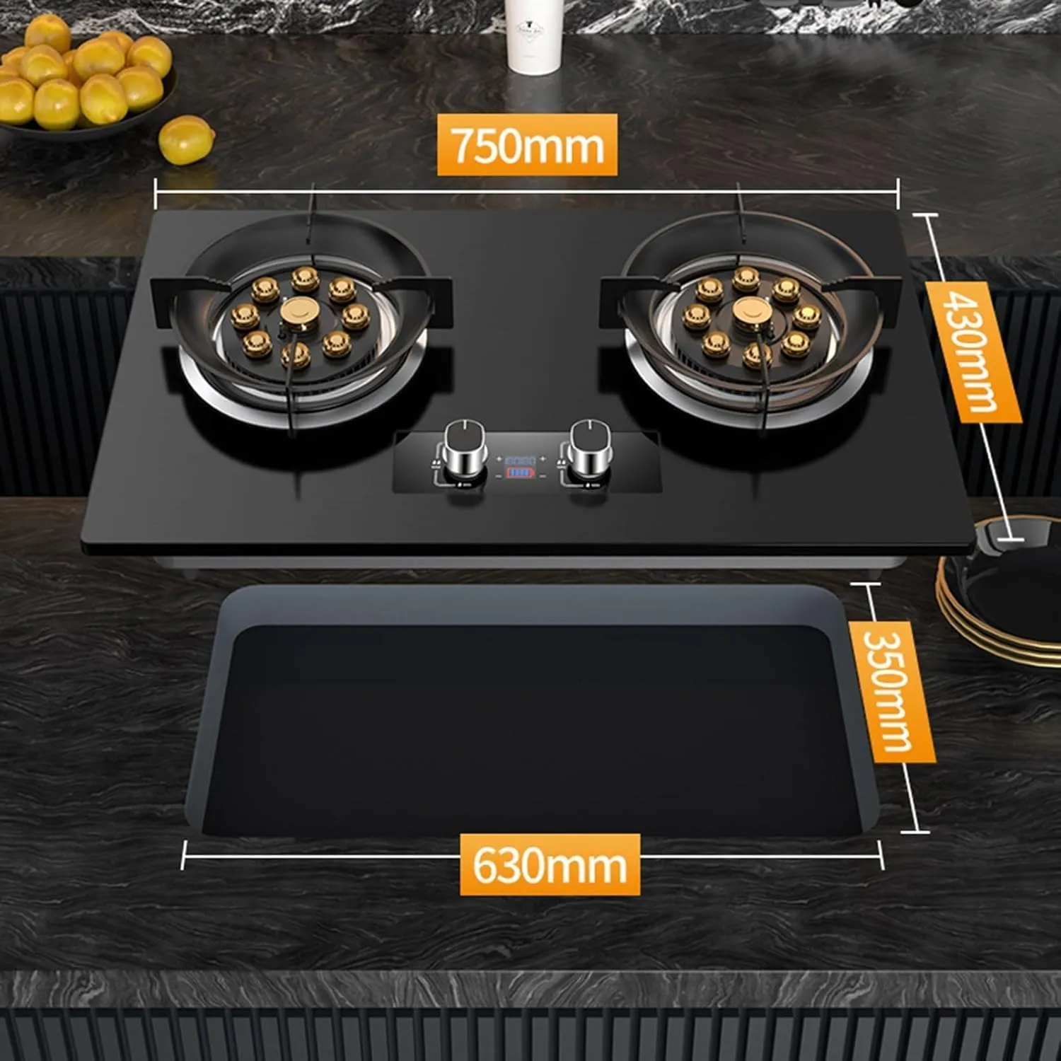 Stainless Steel Gas Stove Double Burner, 5.0KW 9 Cavity High Fire, 180 Minutes Timer(LPG)
