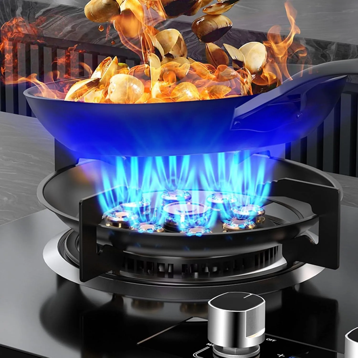 Stainless Steel Gas Stove Double Burner, 5.0KW 9 Cavity High Fire, 180 Minutes Timer(LPG)