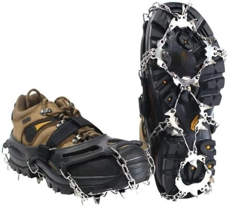 Stainless Steel Micro Spike Crampons Ice Snow Grips 1 Pair Snow Walk Traction Cleats Ice Cleats Traction Anti-Slip Shoes Ice Gripper For Walking,Jogging, Climbing And Hiking(Orange 24 tooth,X-Large)