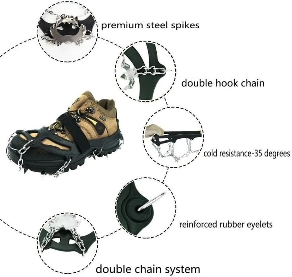 Stainless Steel Micro Spike Crampons Ice Snow Grips 1 Pair Snow Walk Traction Cleats Ice Cleats Traction Anti-Slip Shoes Ice Gripper For Walking,Jogging, Climbing And Hiking(Orange 24 tooth,X-Large)