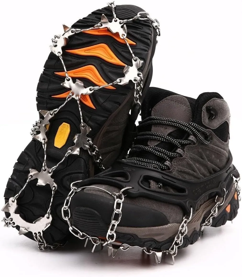 Stainless Steel Micro Spike Crampons Ice Snow Grips 1 Pair Snow Walk Traction Cleats Ice Cleats Traction Anti-Slip Shoes Ice Gripper for Walking,Jogging, Climbing and Hiking(Orange,Large)