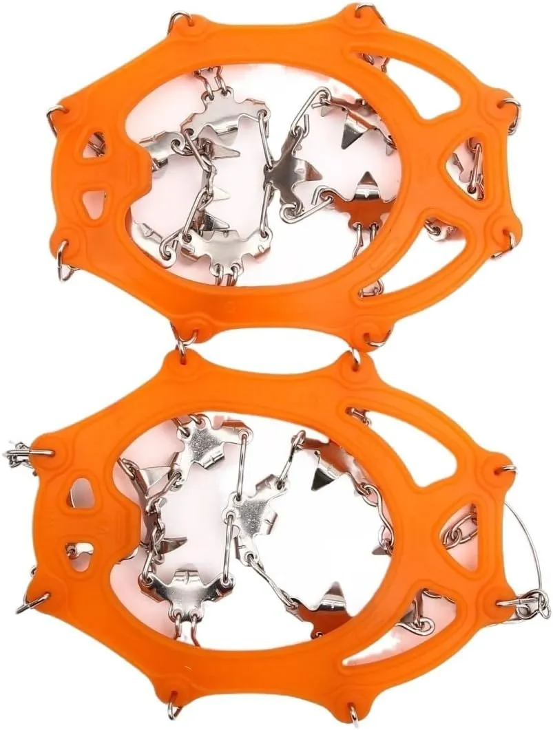 Stainless Steel Micro Spike Crampons Ice Snow Grips 1 Pair Snow Walk Traction Cleats Ice Cleats Traction Anti-Slip Shoes Ice Gripper for Walking,Jogging, Climbing and Hiking(Orange,Large)