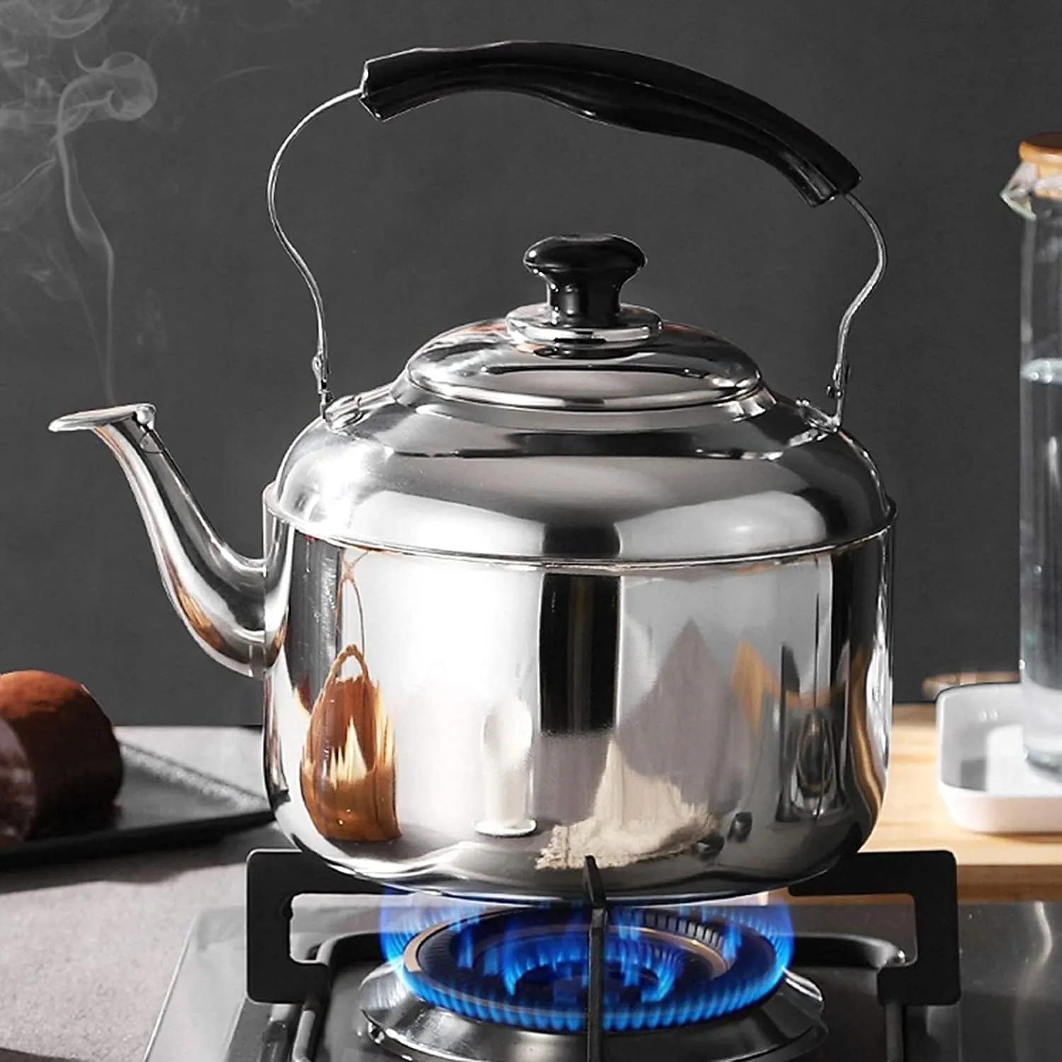 Stainless Steel Stainless Steel Teapot Camping Kettles for Boiling Water Stovetop Whistling with Ergonomic Handle Stovetop Kettle(6L)