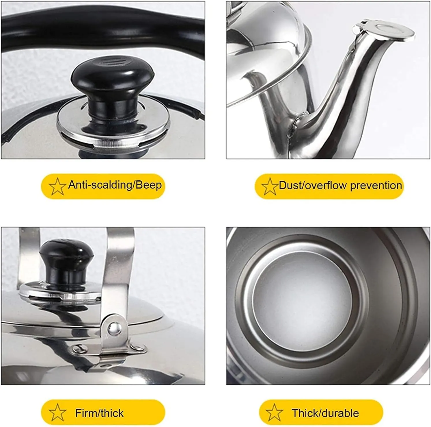 Stainless Steel Stainless Steel Teapot Camping Kettles for Boiling Water Stovetop Whistling with Ergonomic Handle Stovetop Kettle(6L)