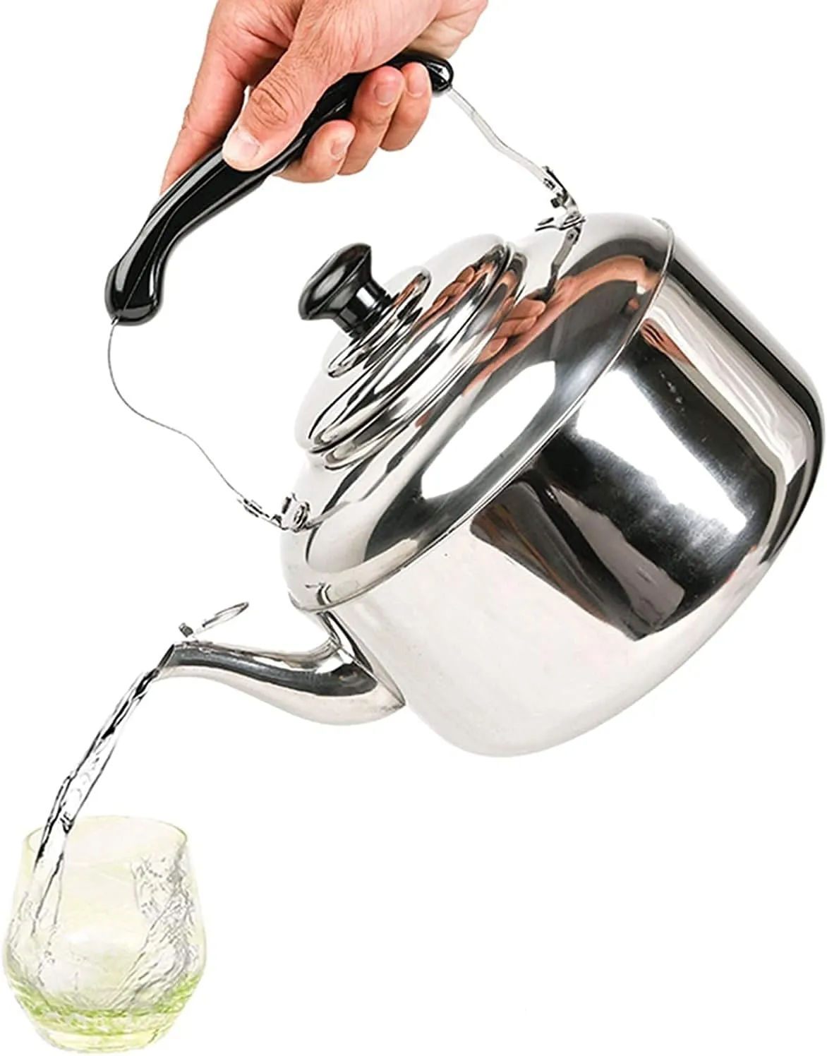 Stainless Steel Stainless Steel Teapot Camping Kettles for Boiling Water Stovetop Whistling with Ergonomic Handle Stovetop Kettle(6L)