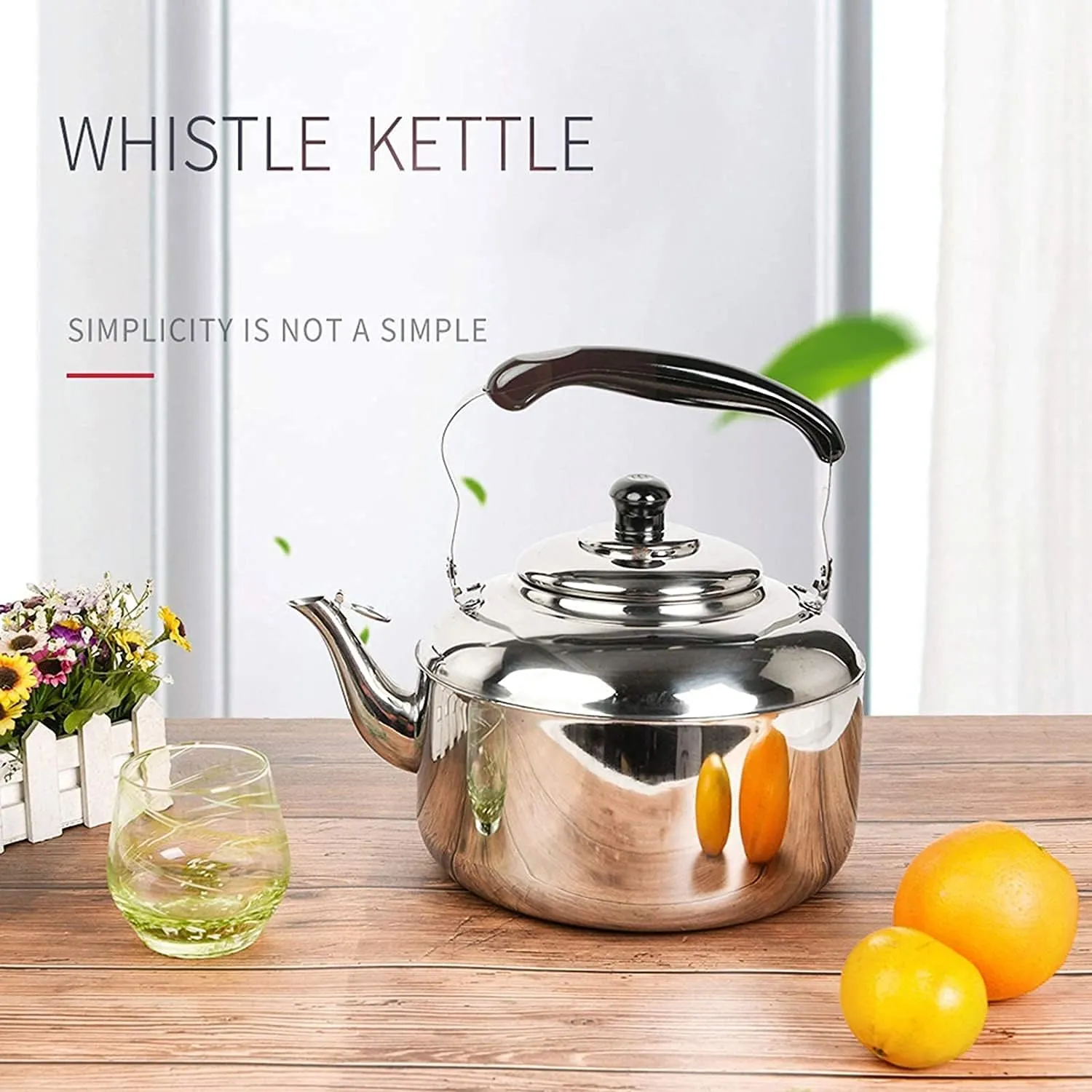Stainless Steel Stainless Steel Teapot Camping Kettles for Boiling Water Stovetop Whistling with Ergonomic Handle Stovetop Kettle(6L)