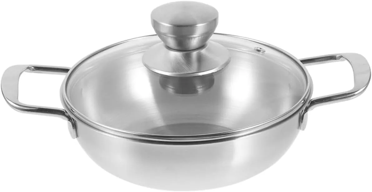 Stainless Steel Wok Lid Compact Outdoor Pot 20cm Mini Stove Top Pot for Camping Kitchen Cookware for Daily Use