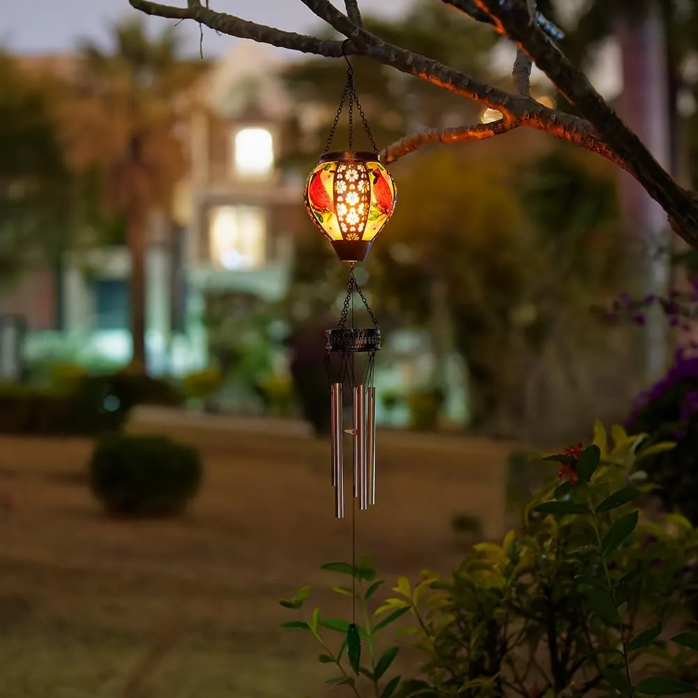 Starsoul Solar Wind Chimes for Outside, Cardinal Hot Air Balloon with Flickering Flame Solar Wind Chime, Glass Windchimes Outdoors Garden Decor, Gift for Mother's Day Mom Grandma