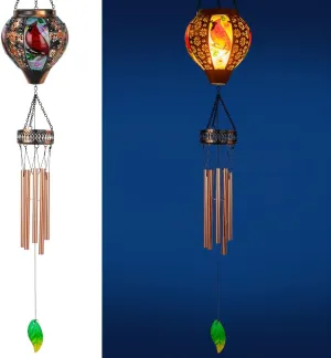 Starsoul Solar Wind Chimes for Outside, Cardinal Hot Air Balloon with Flickering Flame Solar Wind Chime, Glass Windchimes Outdoors Garden Decor, Gift for Mother's Day Mom Grandma