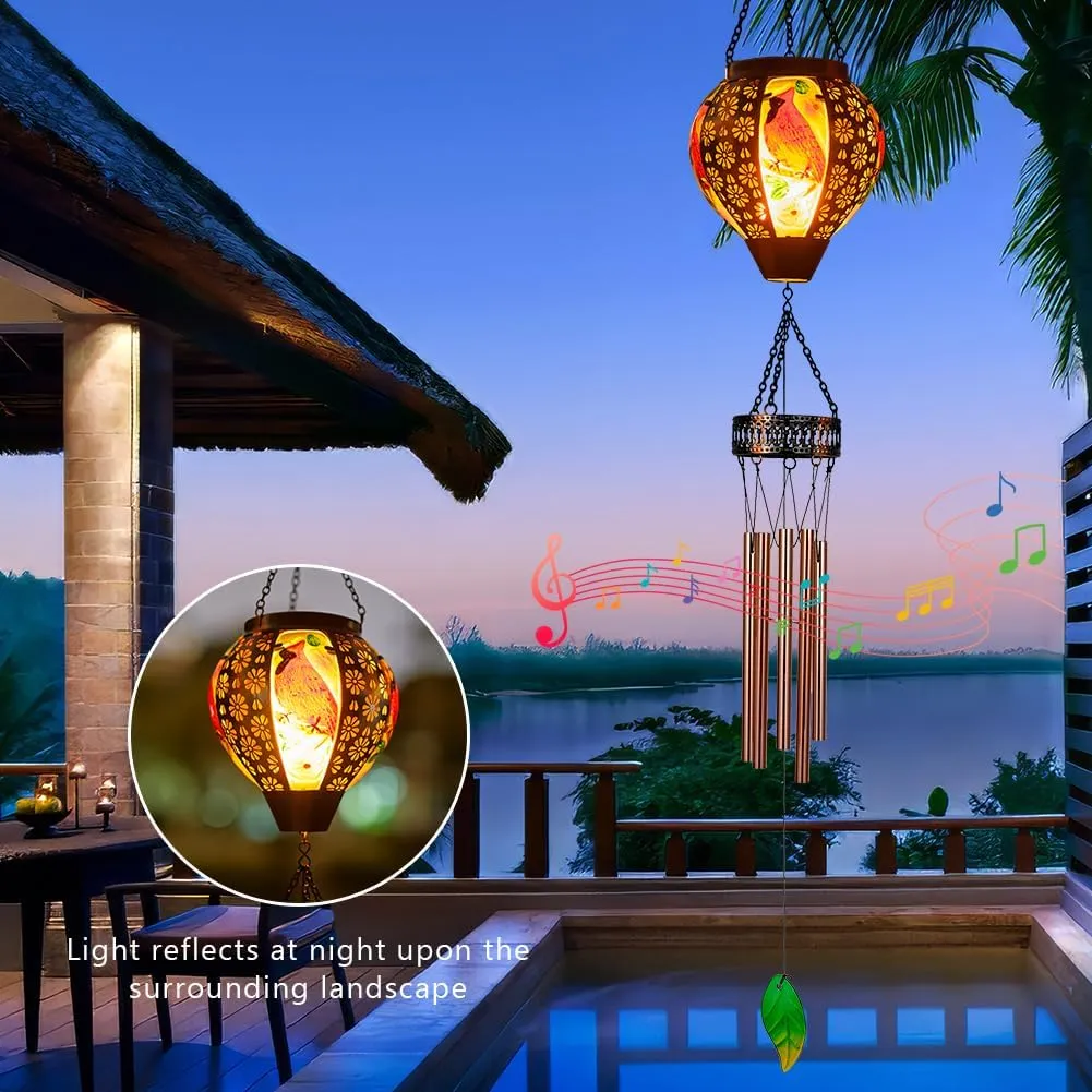 Starsoul Solar Wind Chimes for Outside, Cardinal Hot Air Balloon with Flickering Flame Solar Wind Chime, Glass Windchimes Outdoors Garden Decor, Gift for Mother's Day Mom Grandma