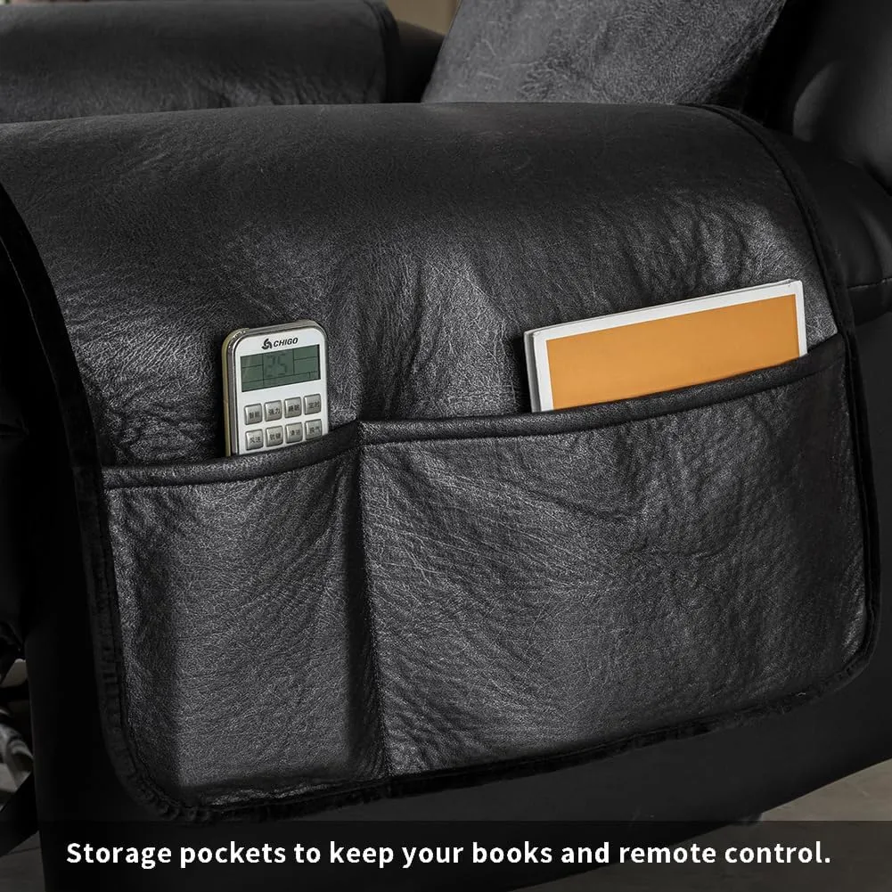 STONECREST Recliner Chair Cover, Water Resistant Faux Leather Slipcover, Stay in Place (Black, 23" Regular Recliner)