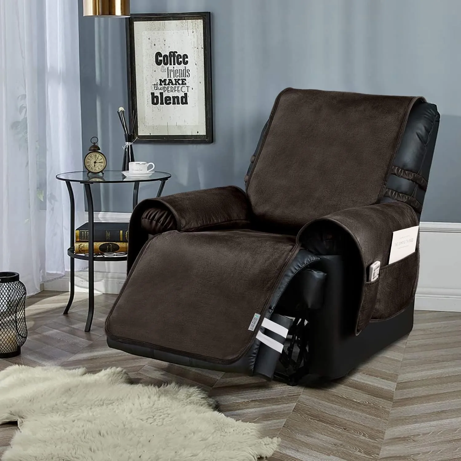 STONECREST Recliner Chair Cover, Water Resistant Faux Leather Slipcover, Stay in Place (Chocolate, 28" T-Cushion & DeepSeat Recliner)