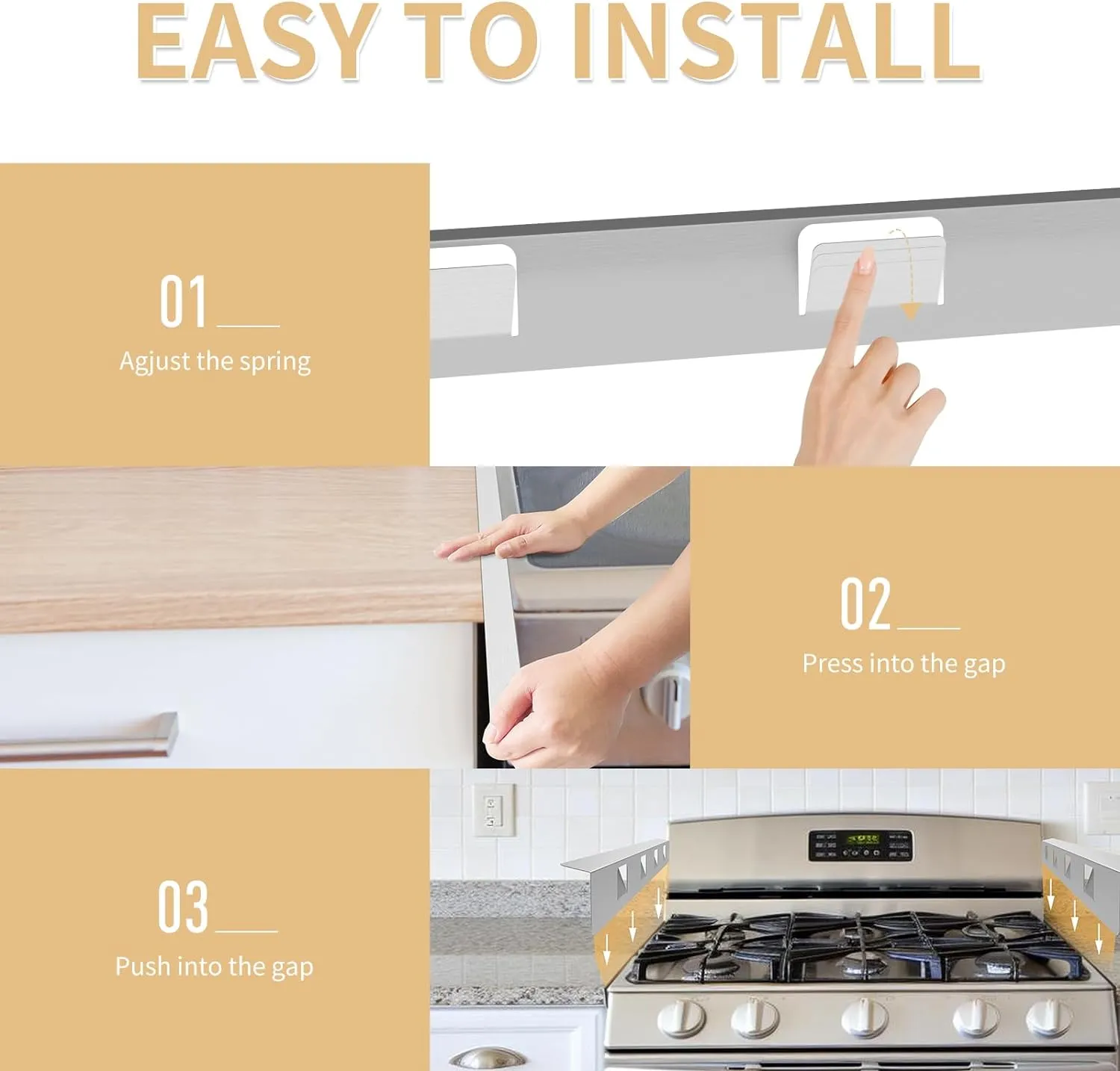 Stove Gap Covers 316 Stainless Steel Stove Gap Filler Oven Side Gap Filler Between Stove and Counter Slide In Range Trim Kit for Kitchen 2 Pack(23.2” Silver)