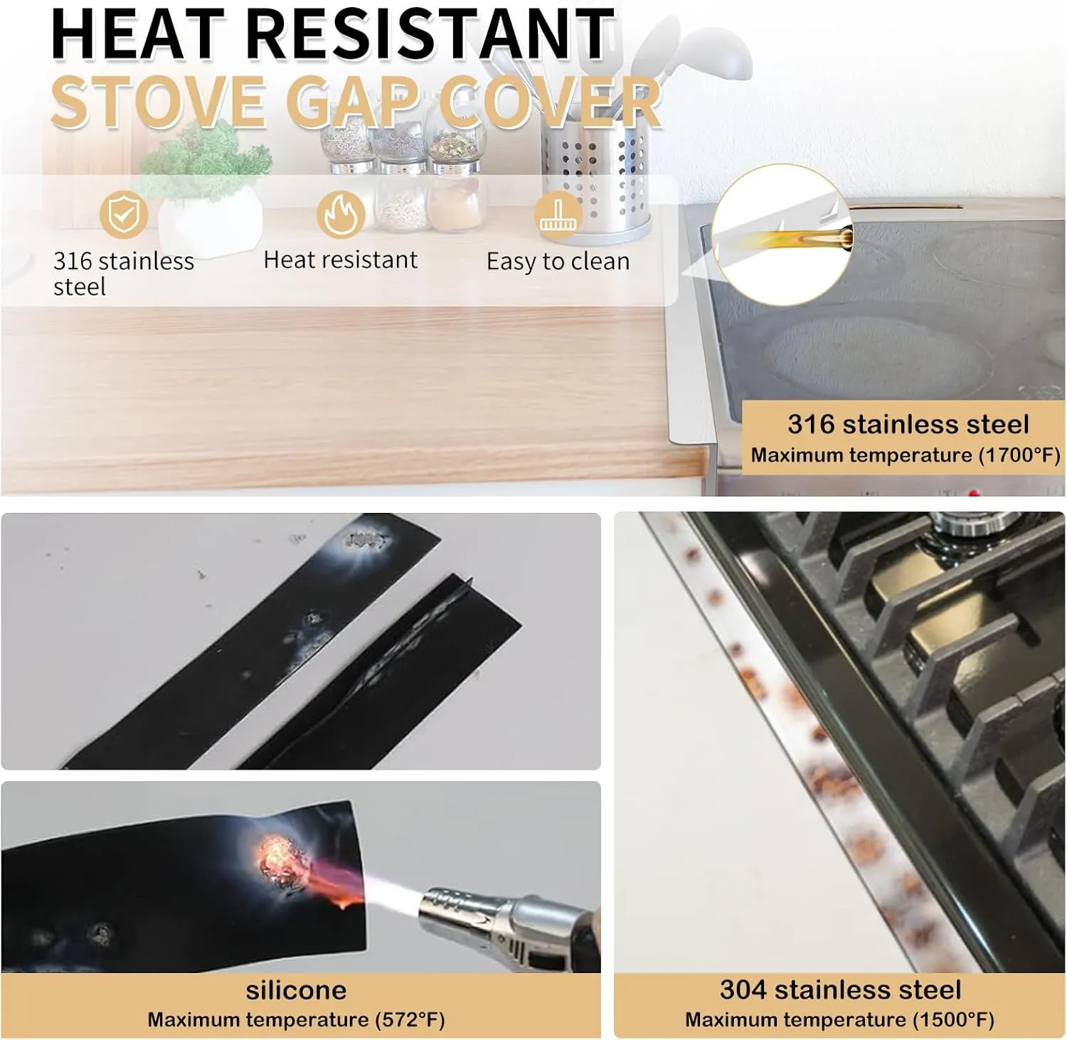 Stove Gap Covers 316 Stainless Steel Stove Gap Filler Oven Side Gap Filler Between Stove and Counter Slide In Range Trim Kit for Kitchen 2 Pack(23.2” Silver)