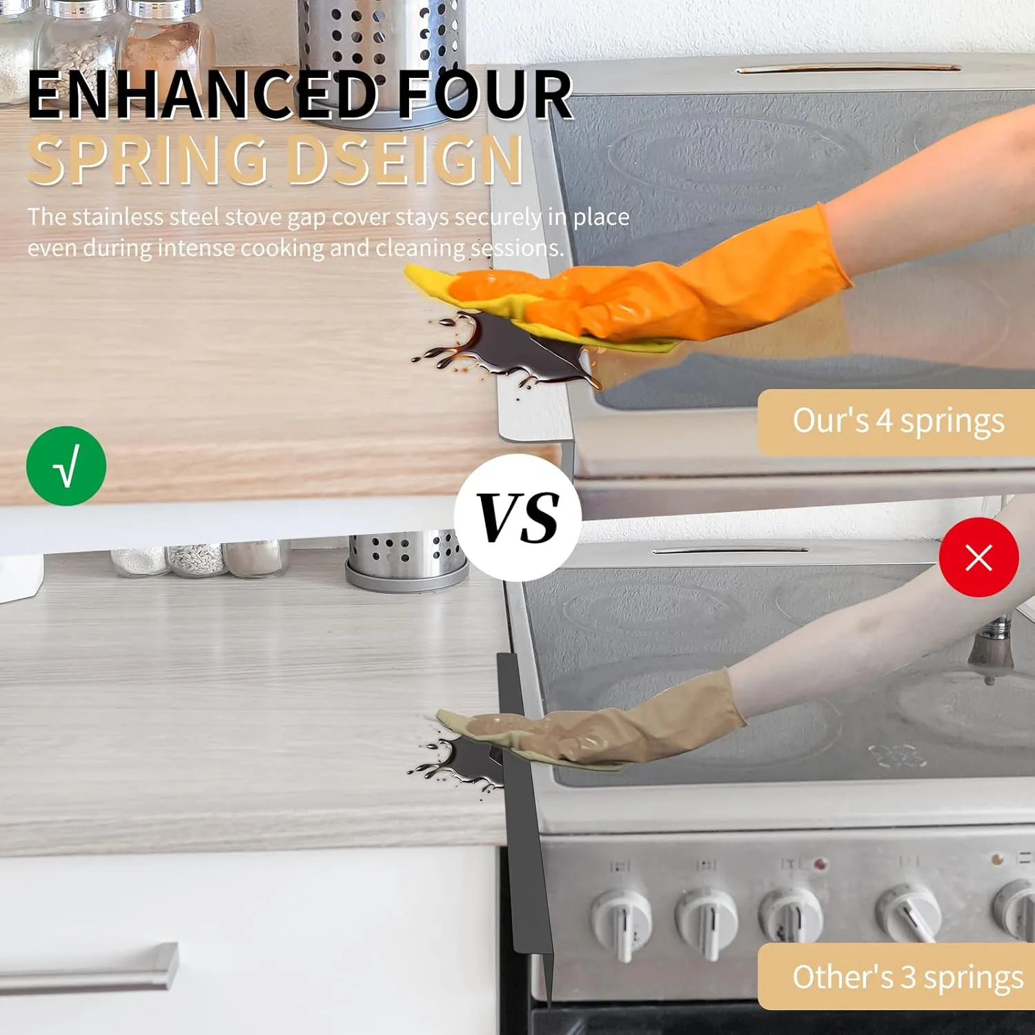 Stove Gap Covers 316 Stainless Steel Stove Gap Filler Oven Side Gap Filler Between Stove and Counter Slide In Range Trim Kit for Kitchen 2 Pack(23.2” Silver)