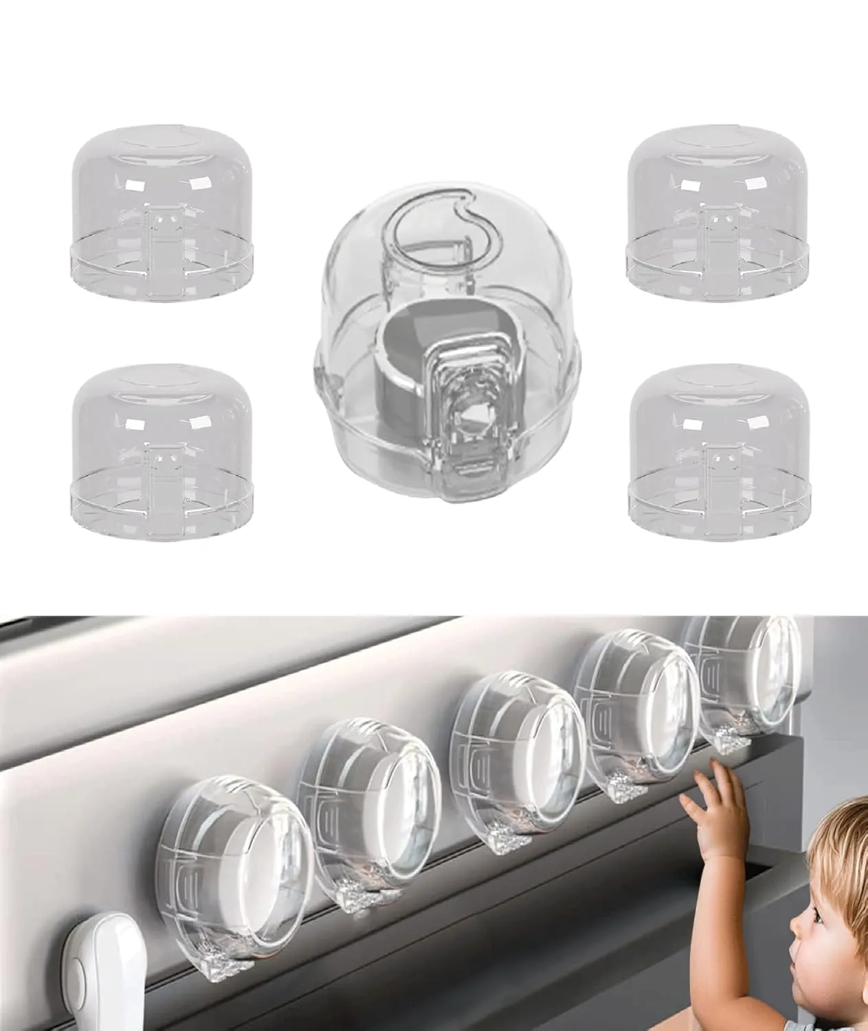 Stove Knob Safety Covers for Child 5-Pack Baby Proofing Kitchen Oven Knob Locks Universal Gas Burners Childproofing