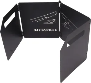 Stove Windscreen, 4 Plates Portable Folding Stove Windscreen with Handle, Carbon Steel Stove Windshield with Storage Bag​, for Outdoor BBQ and Camping(Black)